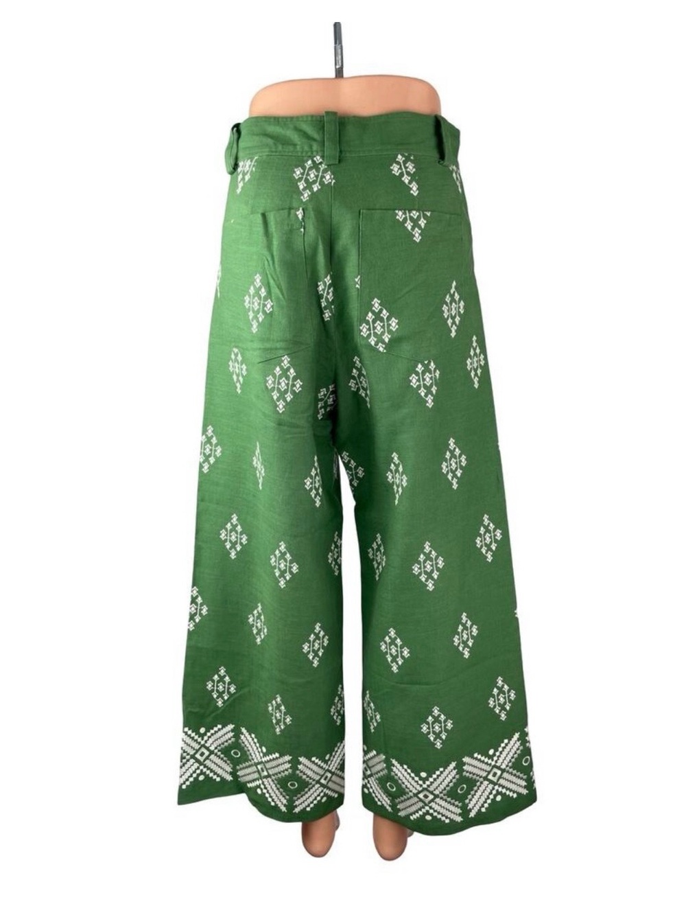 Zara Green Wide-Leg Embroidered Pants